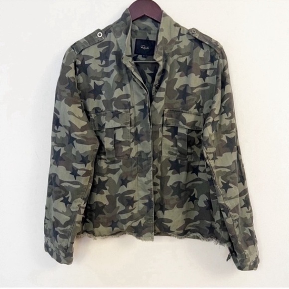 Rails Hendrick Star Camo Jacket Green Army Frayed Hem Women’s Small Button Front - Picture 1 of 8